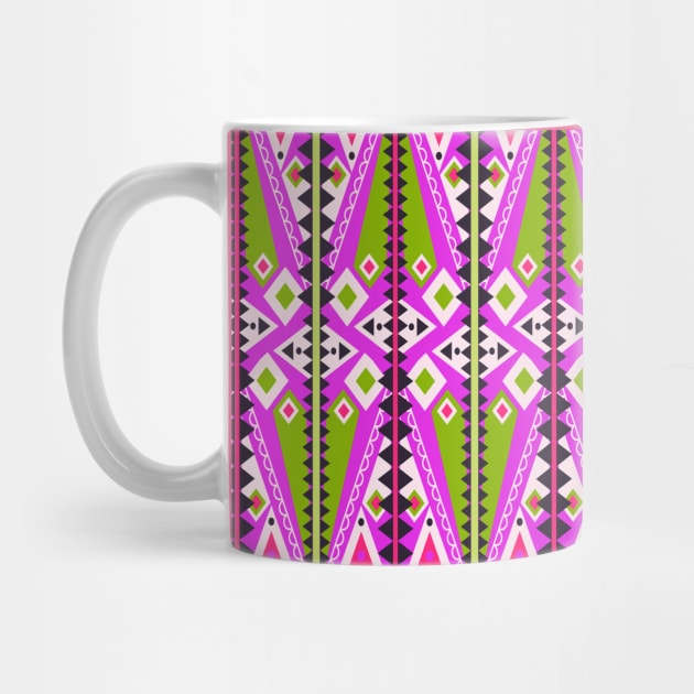 Pink and Green Tribal Geometry by Carolina Díaz